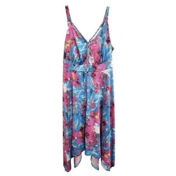 Notations Womens BOHO Dress Medium Floral Sleeveless Asymmetric Smocked Beach - Picture 1 of 9